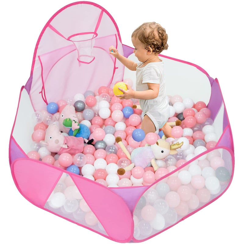 Eocolz Kids Ball Pit Large Pop Up Childrens Ball Pits Tent for Toddlers Playhouse Baby Crawl Playpen with Basketball Hoop and Zipper Storage Bag, 4 Ft/120CM, Balls Not Included (Pink) - Image 3